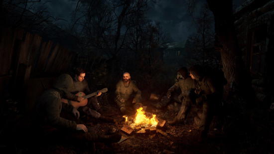 Stalker 2 interview: An image of a soldiers singing round a campfire.