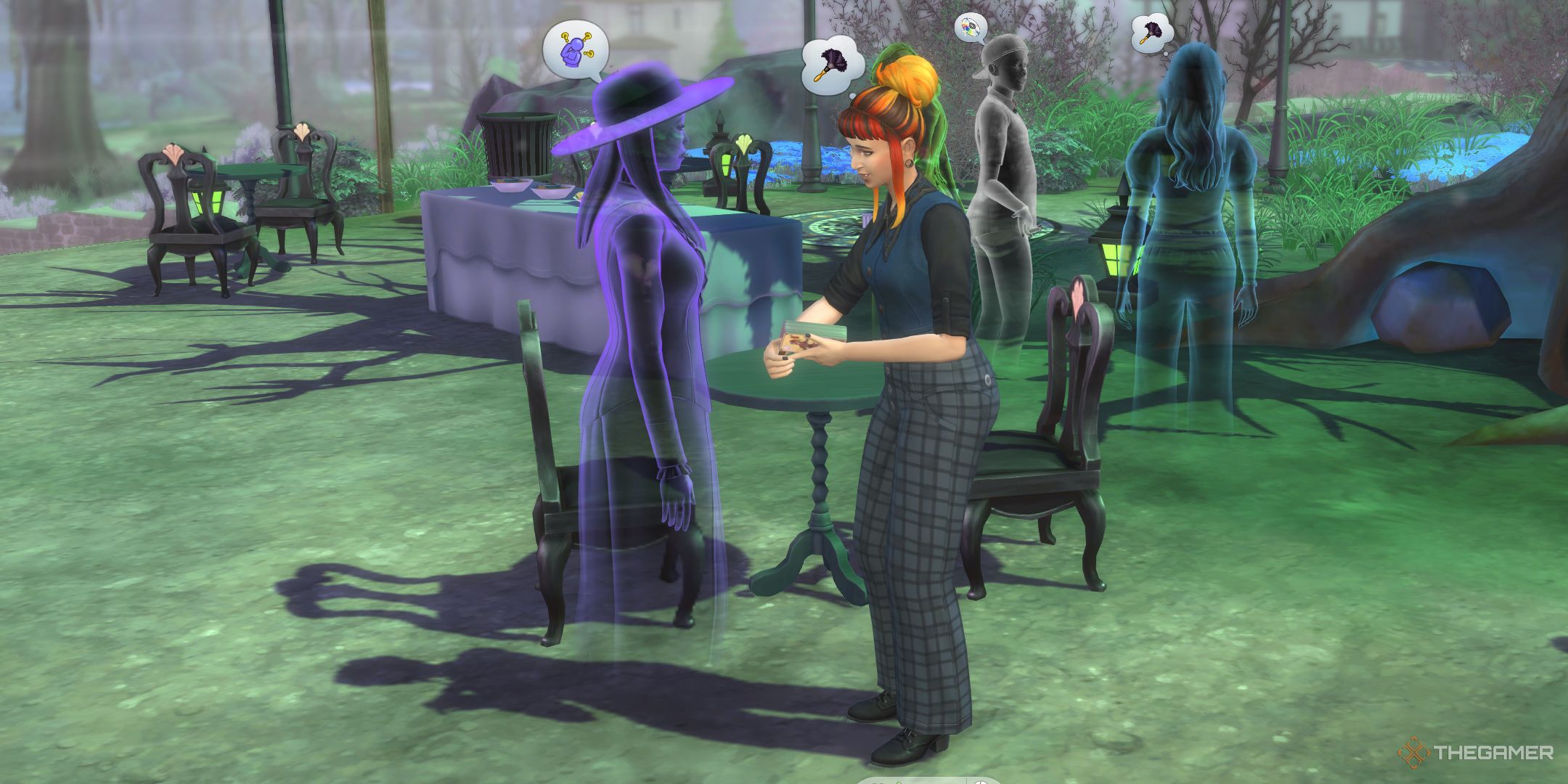 The Sims 4 Life and Death Alpha Build A ghost sim getting a tarot reading