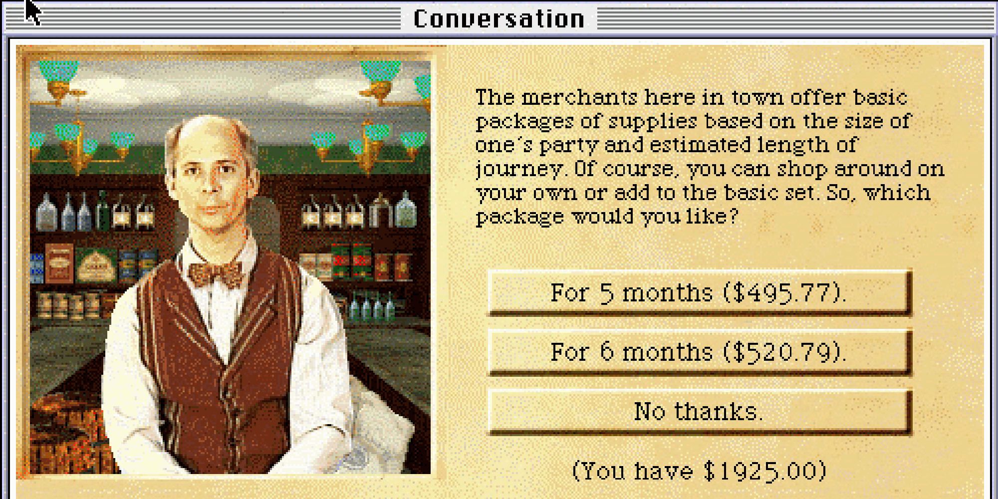 oregon trail 2 gameplay during merchant conversation