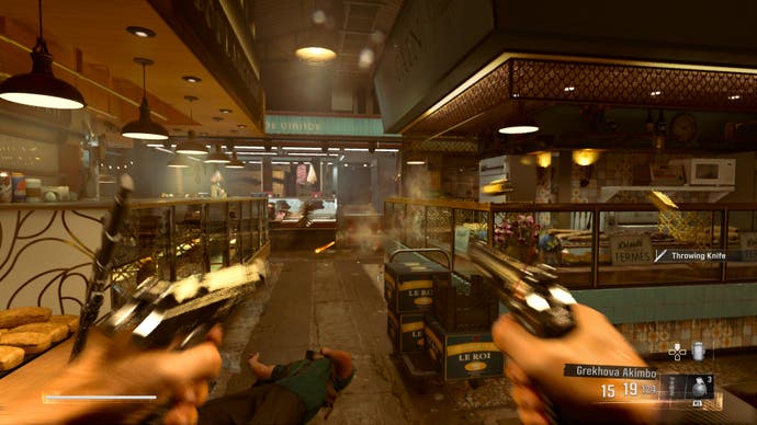 Call of Duty: Black Ops 2 screenshot showing you dual-wielding pistols through a market shoot out