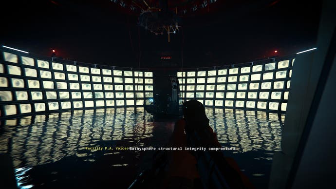 Call of Duty: Black Ops 2 screenshot showing a room full of TV screens and eyes during a horror section