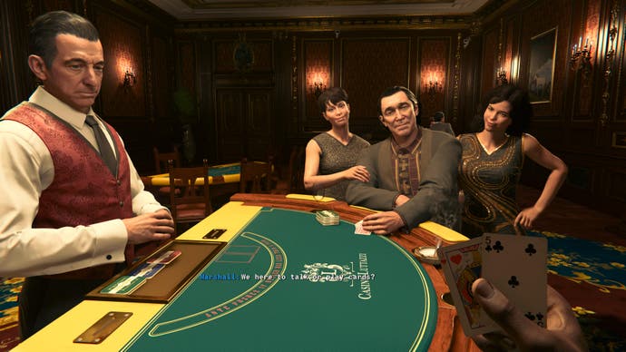 Call of Duty: Black Ops 2 screenshot showing you holding two cards during a game of hi-roller poker at a casino