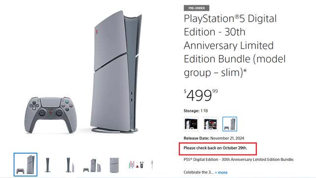 A screenshot shows the PS5 30th Anniversary store page