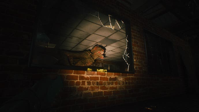 A Quiet Place: The Road Ahead official screenshot showing you shining a torch at a hole in a brick wall