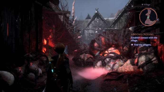 The blight-ridden town of Dmeta's Crossing in Dragon Age: The Veilguard.