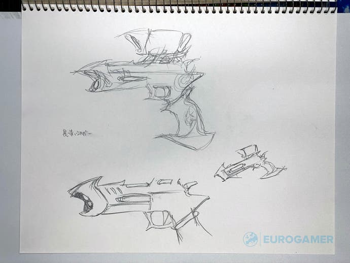 Sketch of different gun styles from Shadow the Hedgehog game