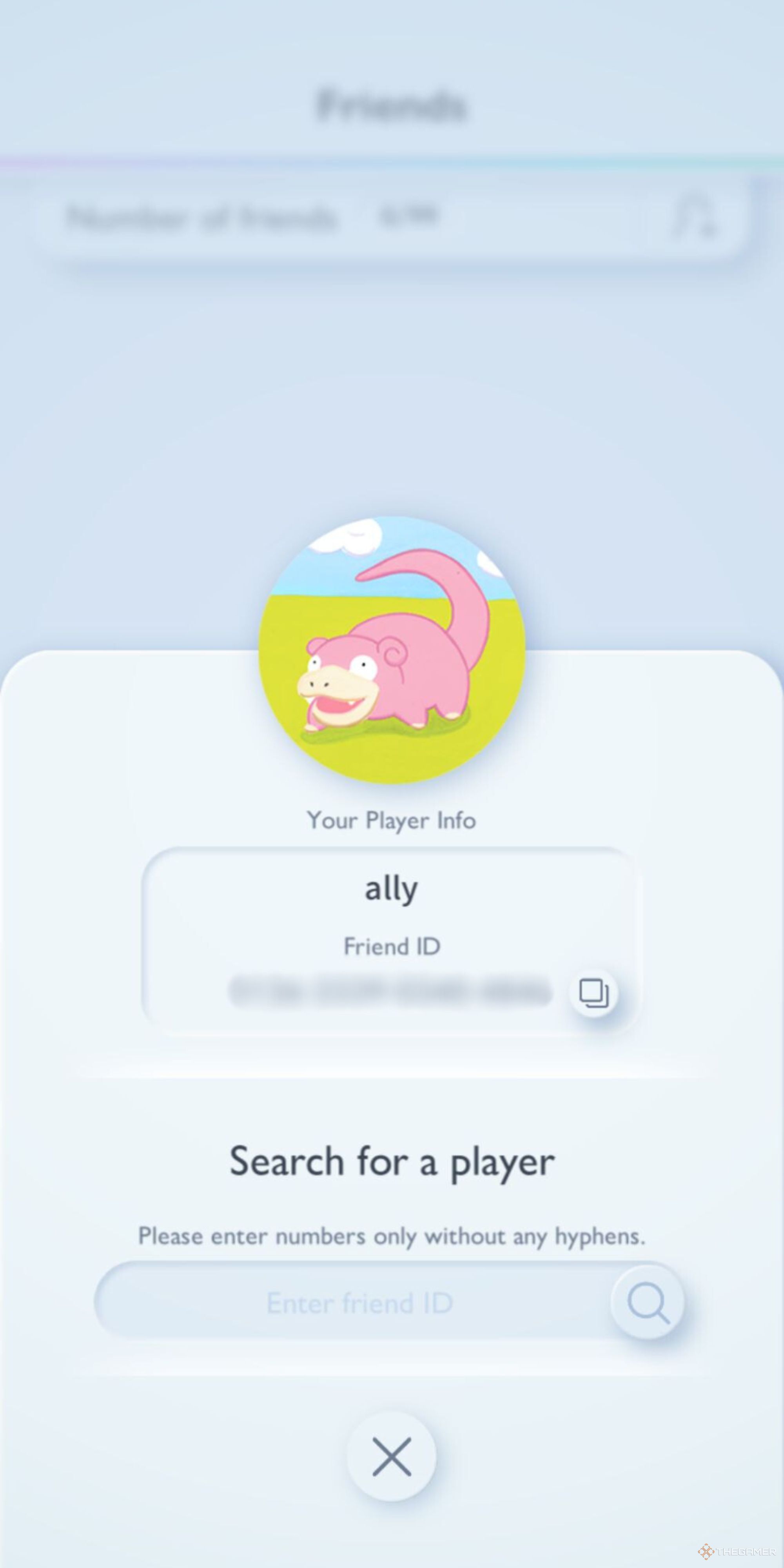 A screenshot of a player's friend code in Pokemon Pocket.