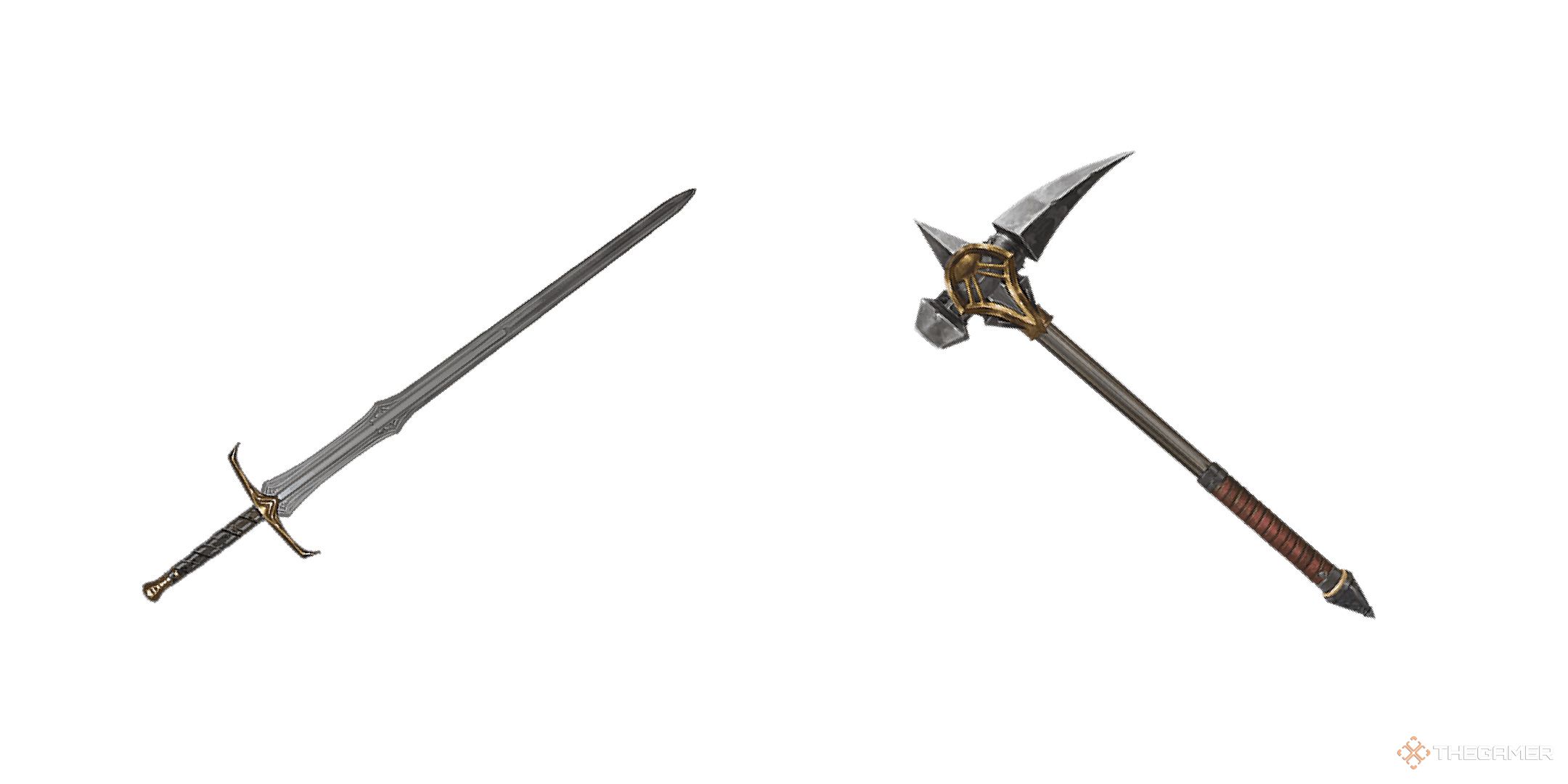 A longsword and a war pick from Dungeons & Dragons.