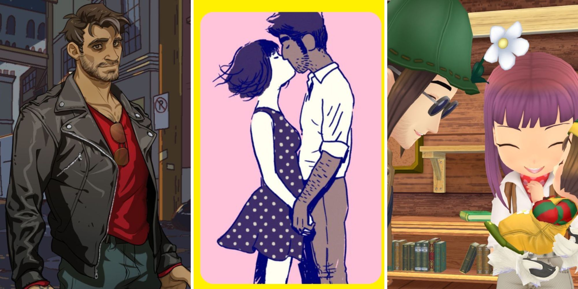 A grid showing the games Dream Daddy: A Dad Dating Simulator, Florence, and Story of Seasons: A Wonderful Life