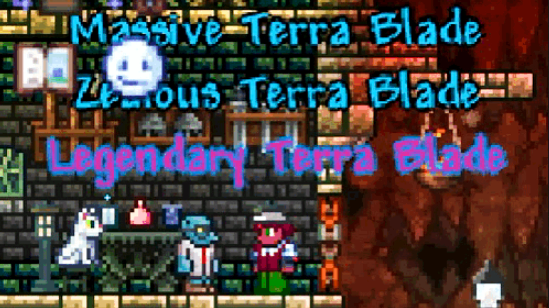 Terraria 1.4.5 spoiler - A player rerolls items at the Goblin Tinkerer, with their roll of a Legendary Terra Blade flashing prominently.