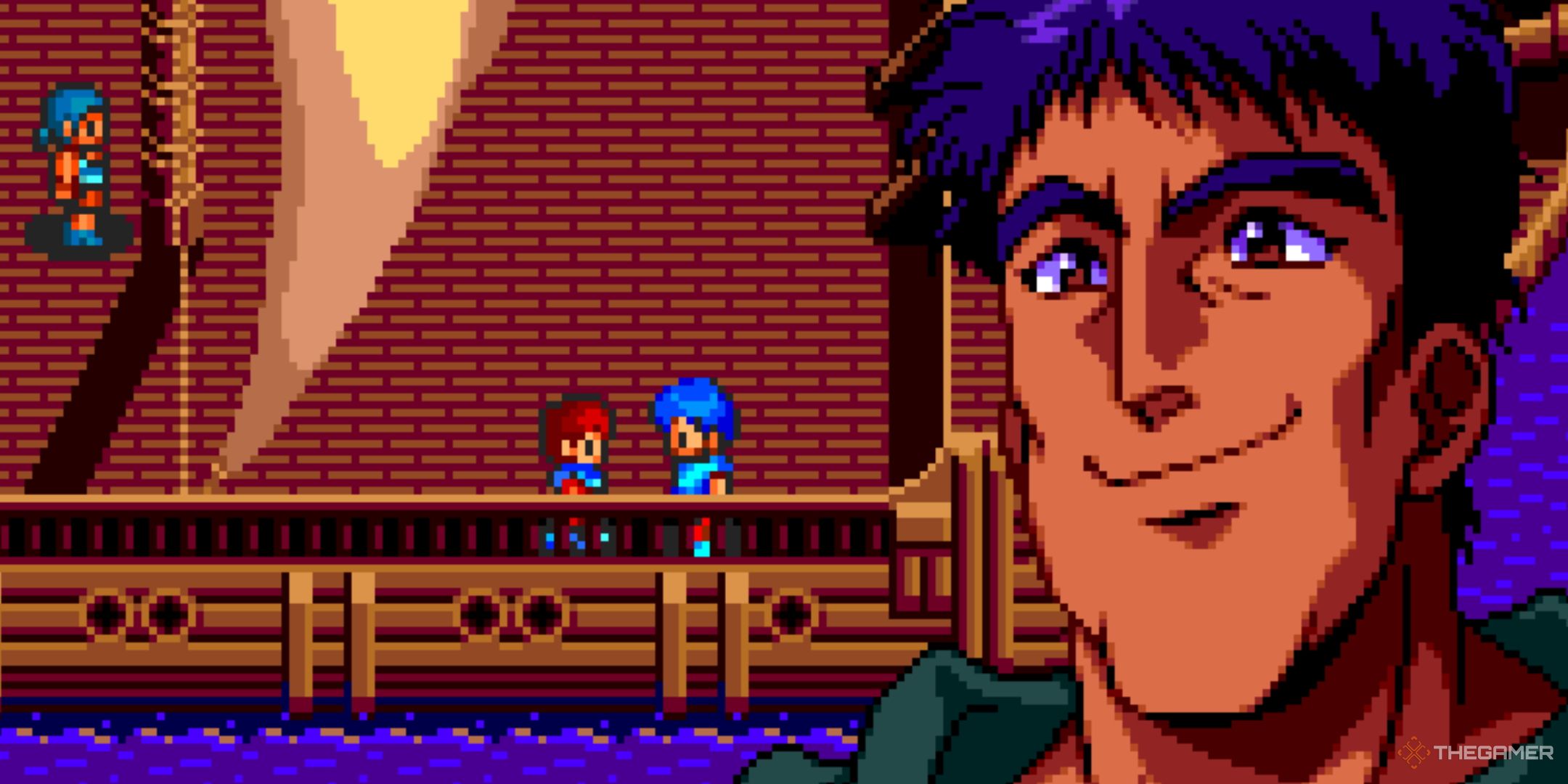 Ys 4. A close up of Dogi talking to Adol.