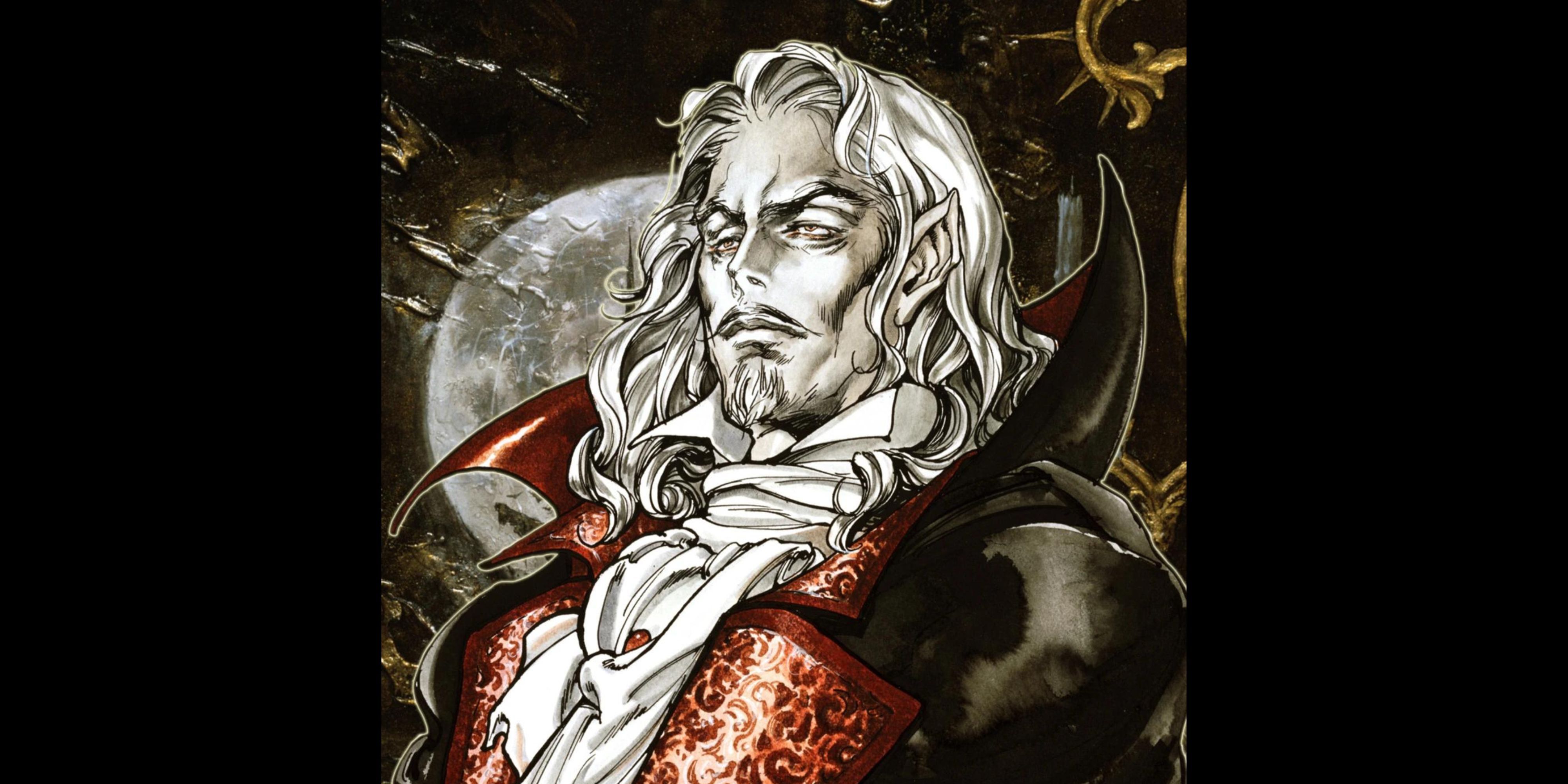 Dracula's artwork from Castlevania Symphony of the Night sets him before a full moon.