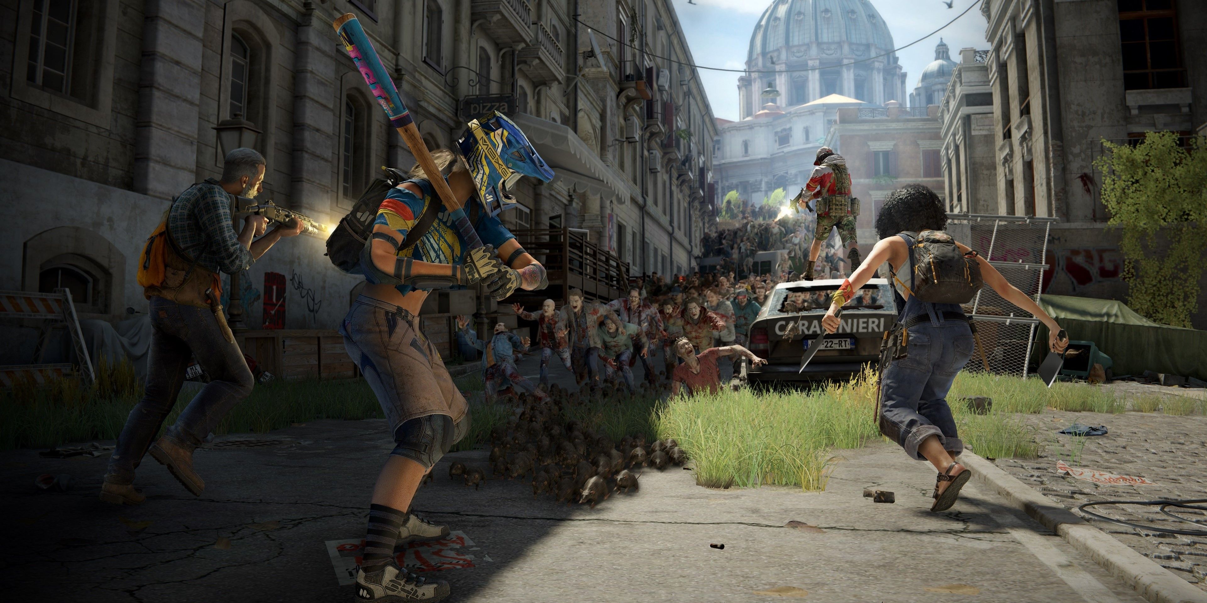 Players facing a hoarde of zombies in World War Z Aftermath.