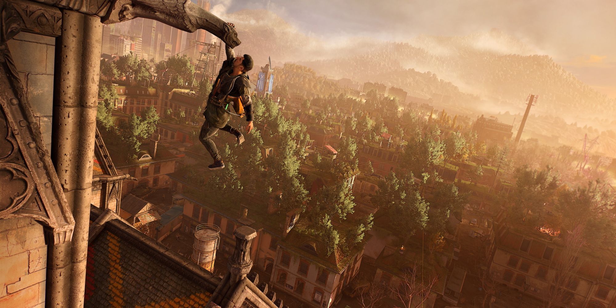 Dying Light 2 Character Hanging From Building.