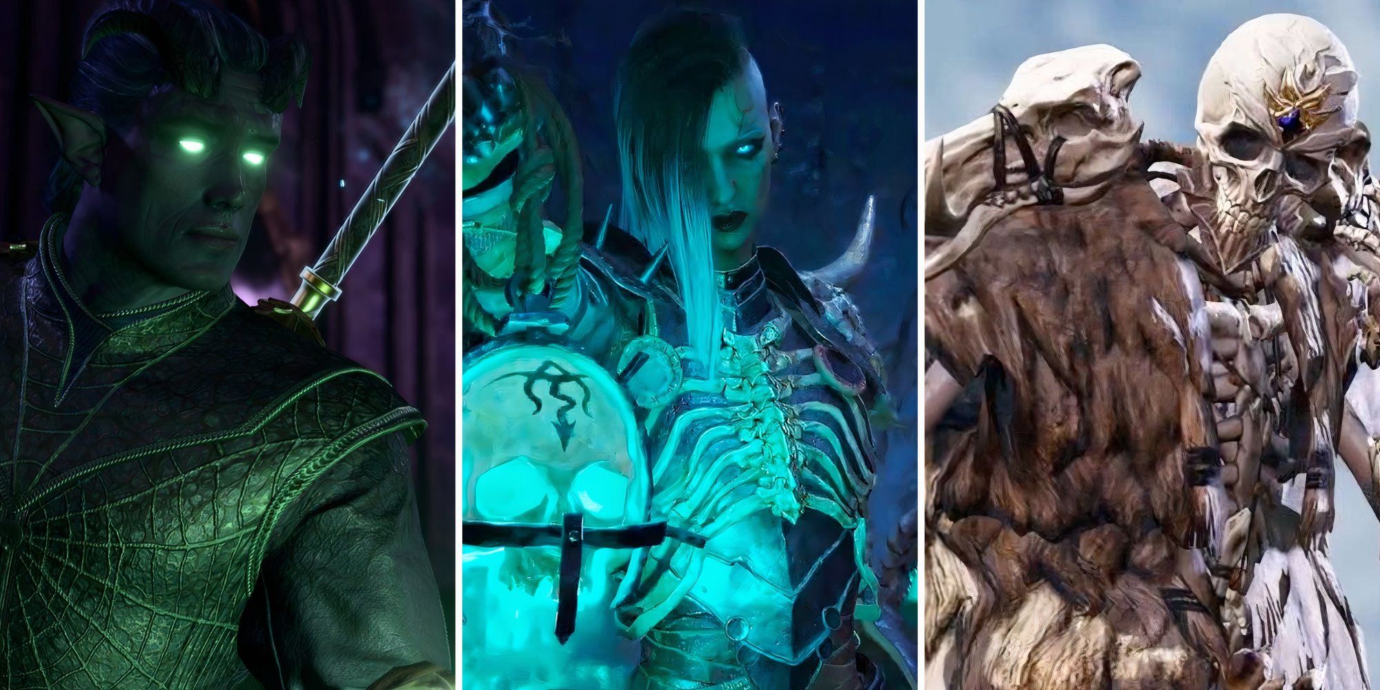 A grid showing the Necromancers from Baldur's Gate 3, Diablo 4, and Divinity: Original Sin 2