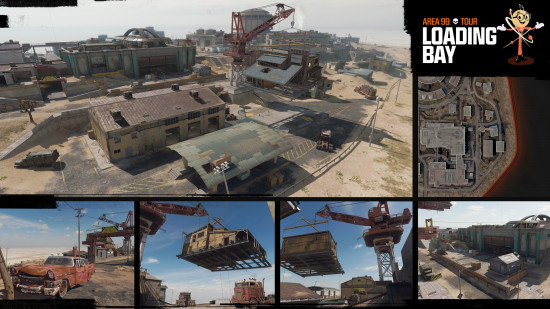 A five image overview of Loading Bay, one of the Warzone Area 99 map POIs.