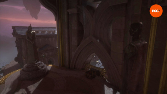 Dragon Age Veilguard Lighthouse puzzle: two statues facing each other across a balcony.