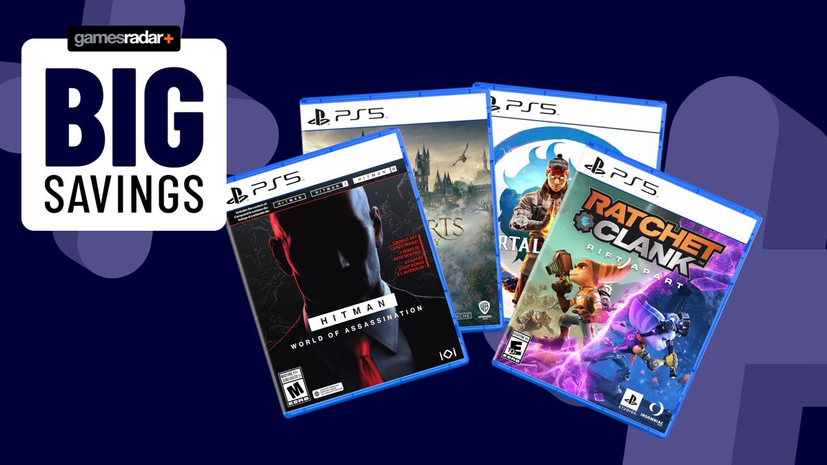 PS5 games on a dark blue background with big savings badge