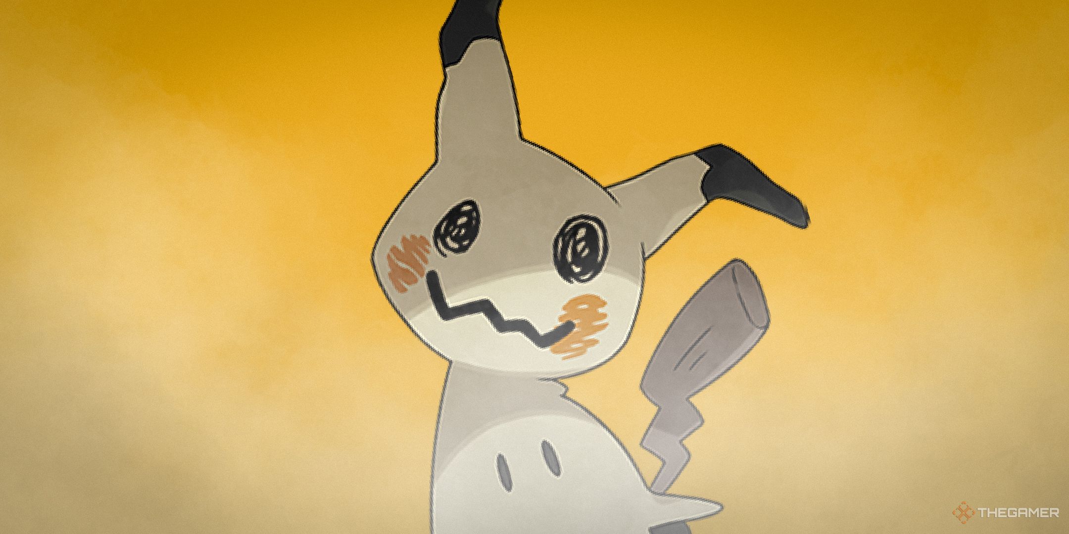 A picture of Mimikyu from Pokemon on a yellow background.