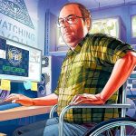 Lester sitting at a computer in some artwork for GTA Online