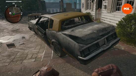 The destroyed Groundskeeper's car with the boot open, one of the ways to get the Black Ops 6 Zombies Ray Gun.