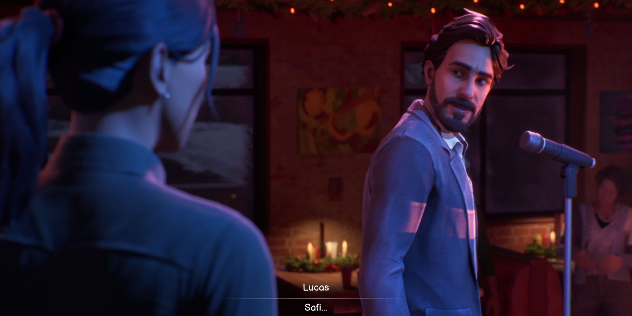 Lucas looking at Safi in the Snapping Turtle saying Safi... in Life is Strange Double Exposure