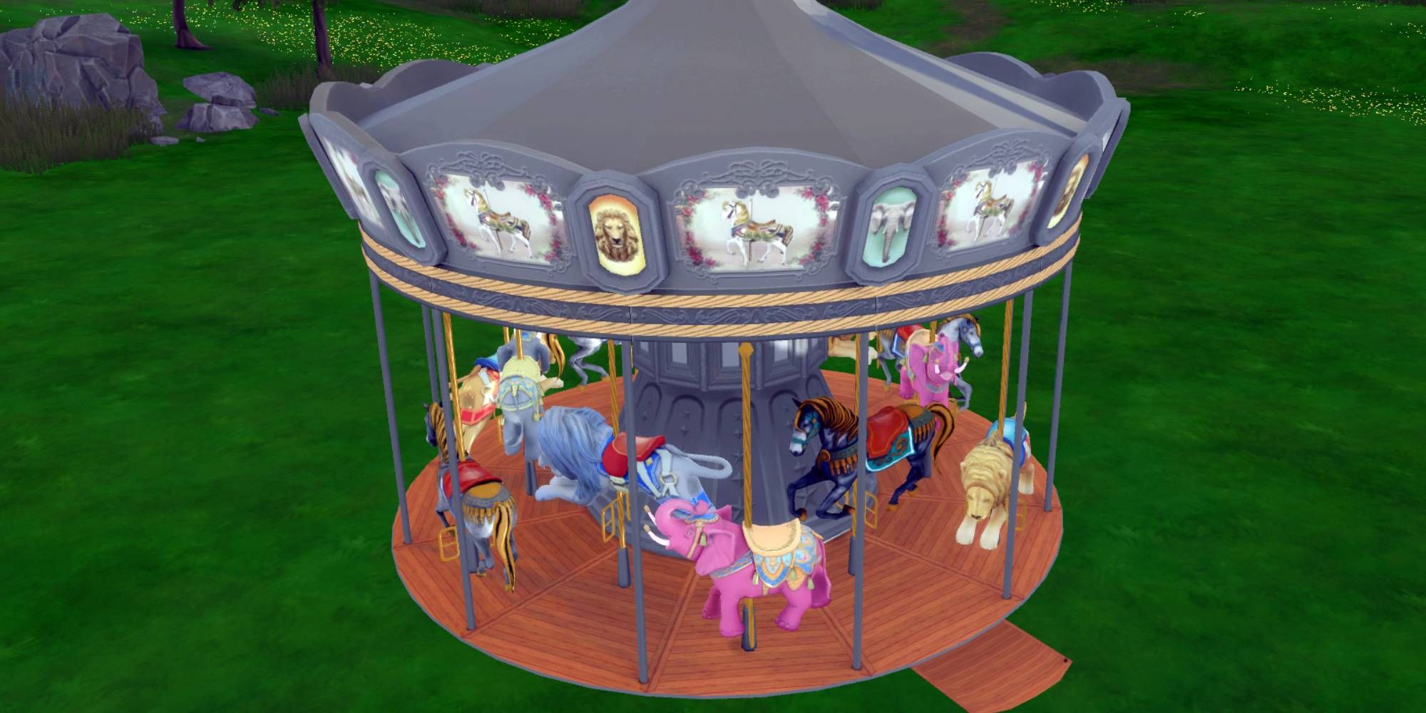 A carousel in The Sims 4 made by the modder Waronkcc