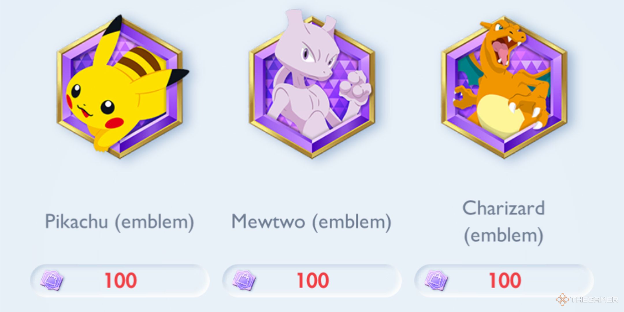 Spending Emblem Tickets in the shop to buy Pikachu, Mewtwo, and Charizard Emblems.