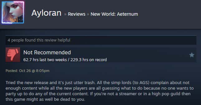 Image for article titled New World: Aeternum, As Told By Steam Reviews