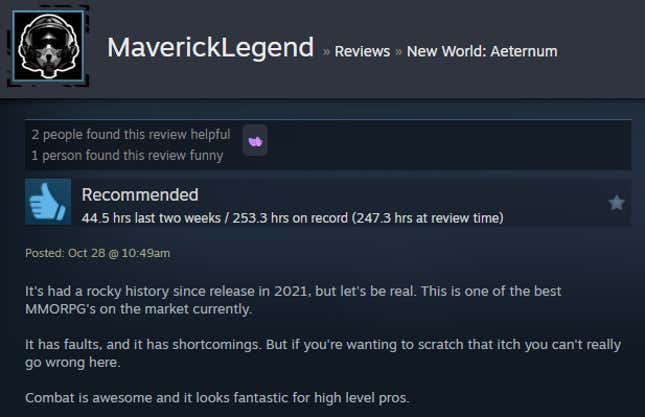 Image for article titled New World: Aeternum, As Told By Steam Reviews