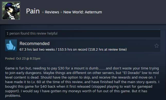 Image for article titled New World: Aeternum, As Told By Steam Reviews