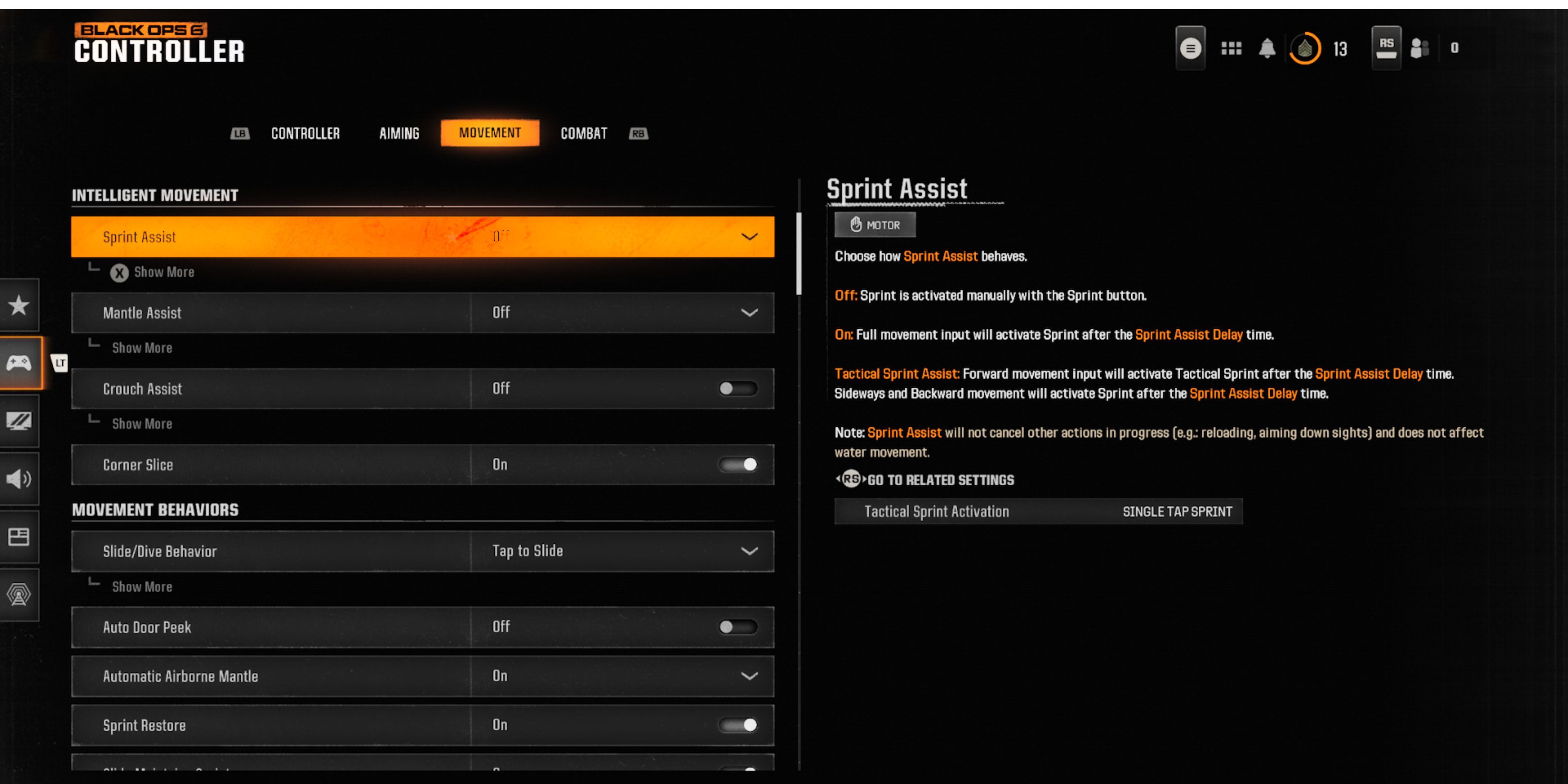 the auto tac sprint setting in black ops 6.