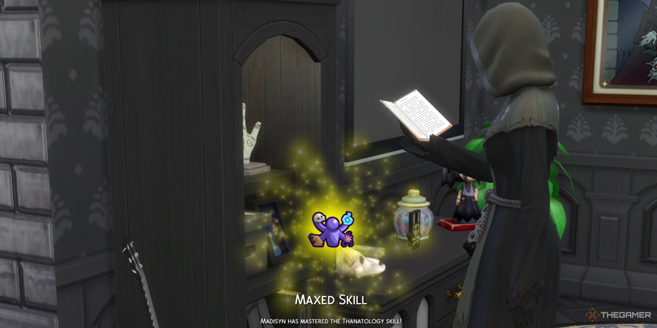 The Sims 4 Life and Death maxed thatology skill pop up.