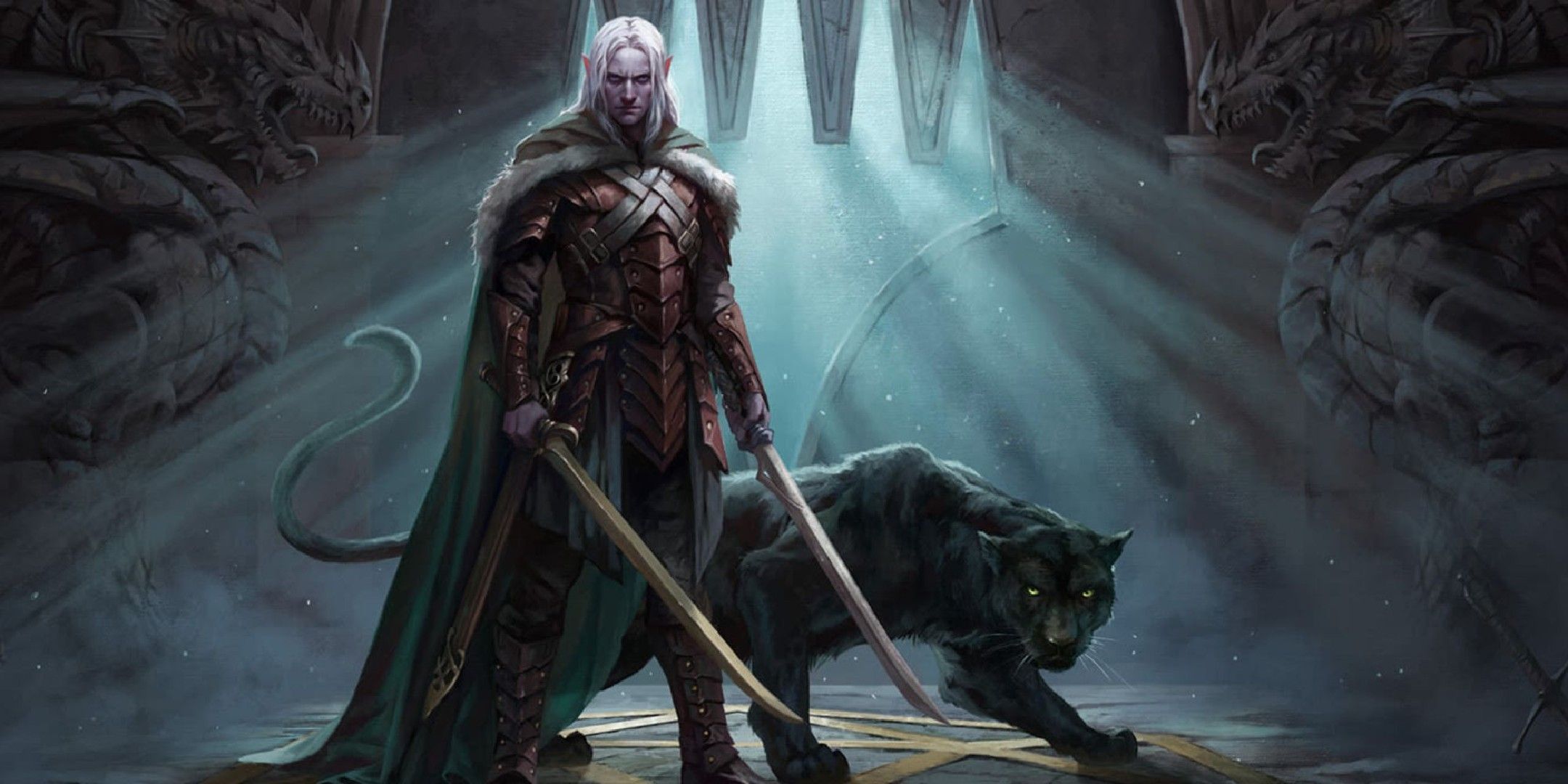 Dungeons & Dragons image showing a Drow with a panther.