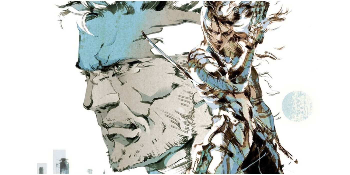 cover art of metal gear solid 2 featuring raiden and snake.