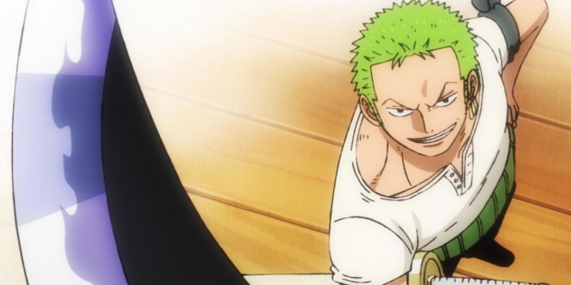 Zoro holds Sandai Kitetsu while wearing his original outfit.