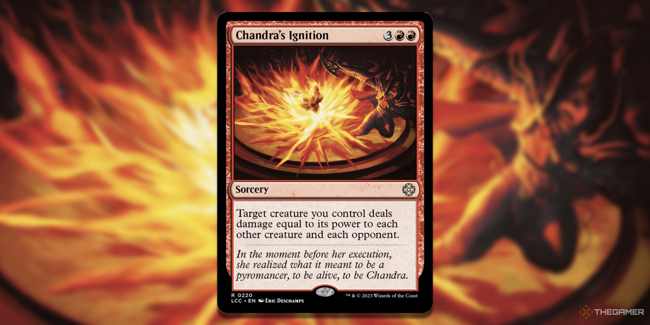 MTG Chandra's Ignition card with the art in the background.