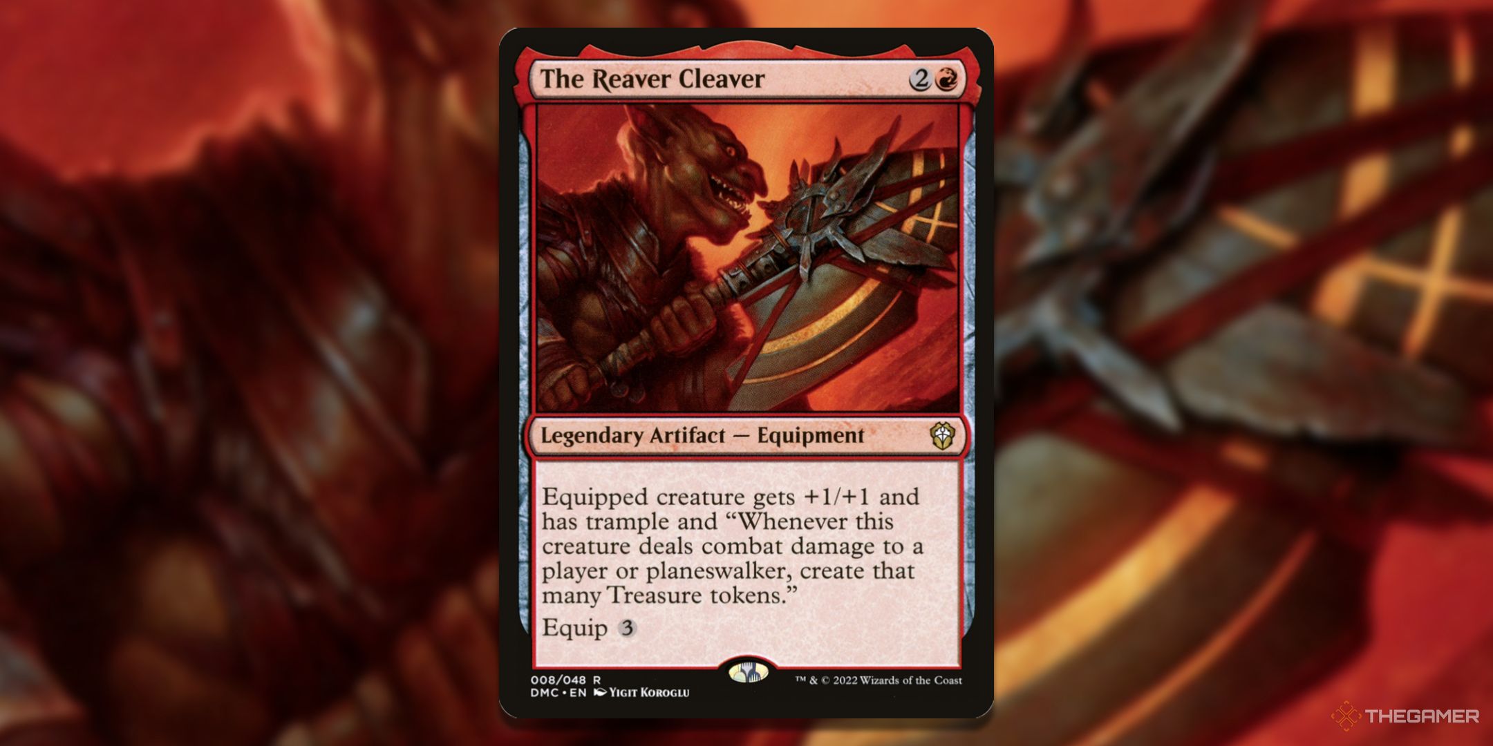 MTG The Reaver Cleaver card with the art in the background.