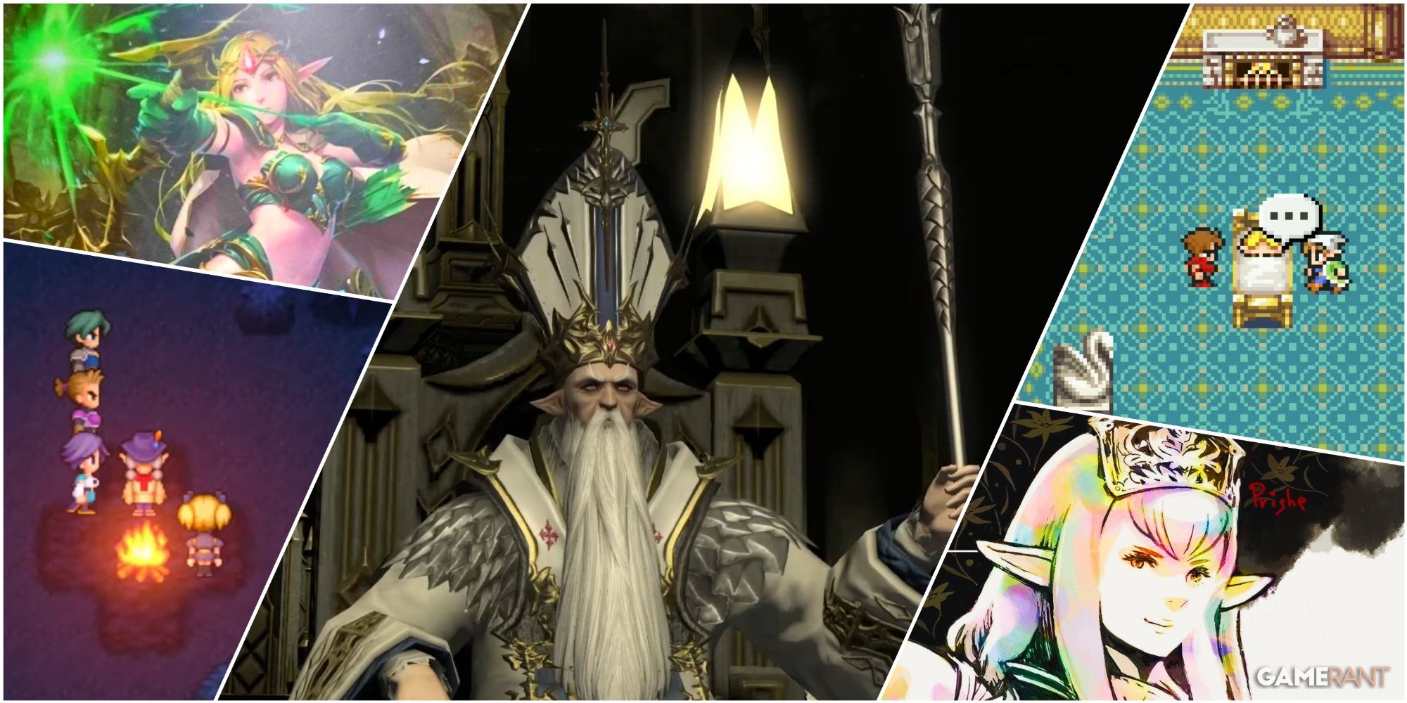 A Collage Of Stills & Key Art SHowing Various Elves From The Final Fantasy Series