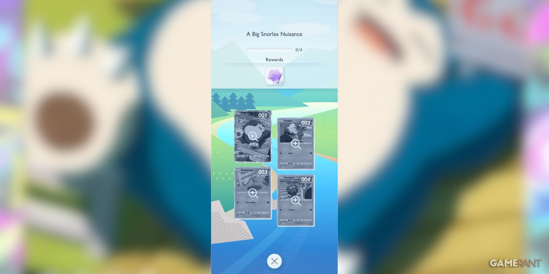 Snorlax quest screen with tasks and reward progress in Pokemon TCG Pocket.