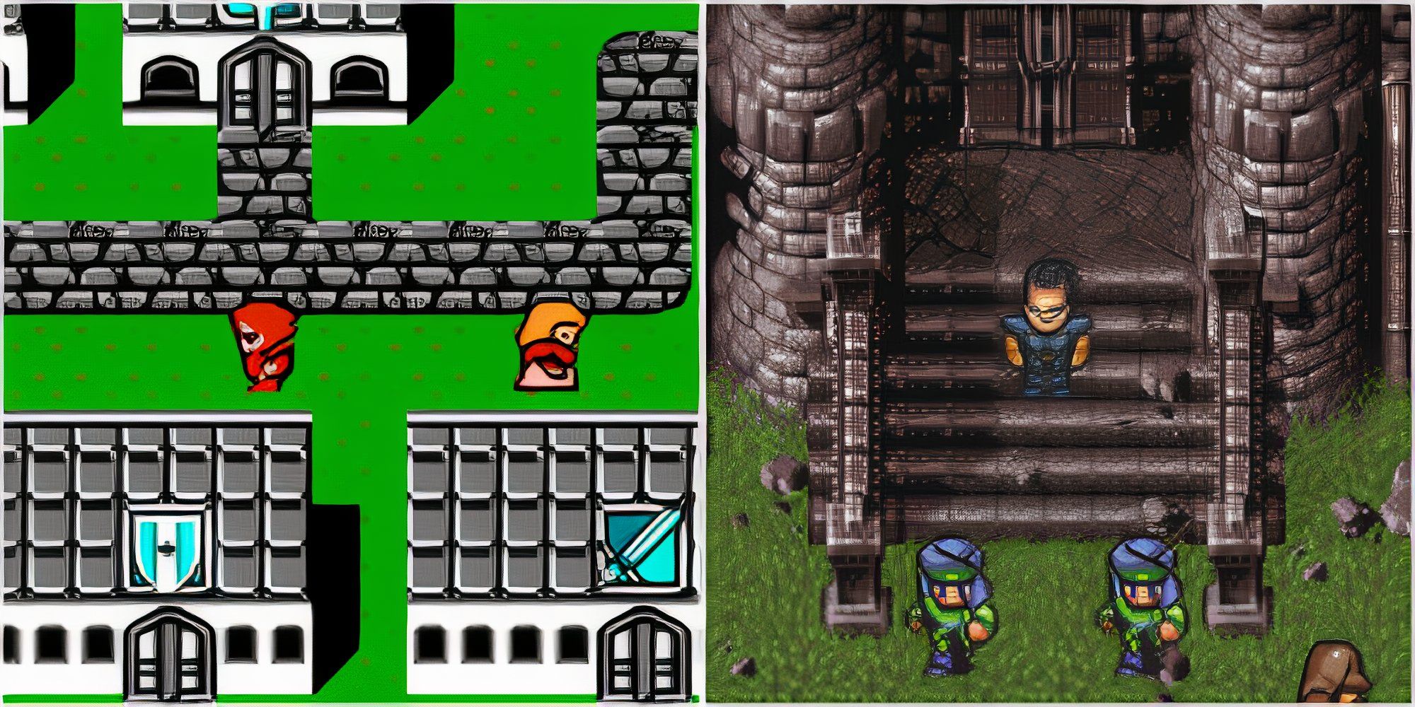 Exploring a town in Final Fantasy 3 and Exploring a castle as Cyan in Final Fantasy 6