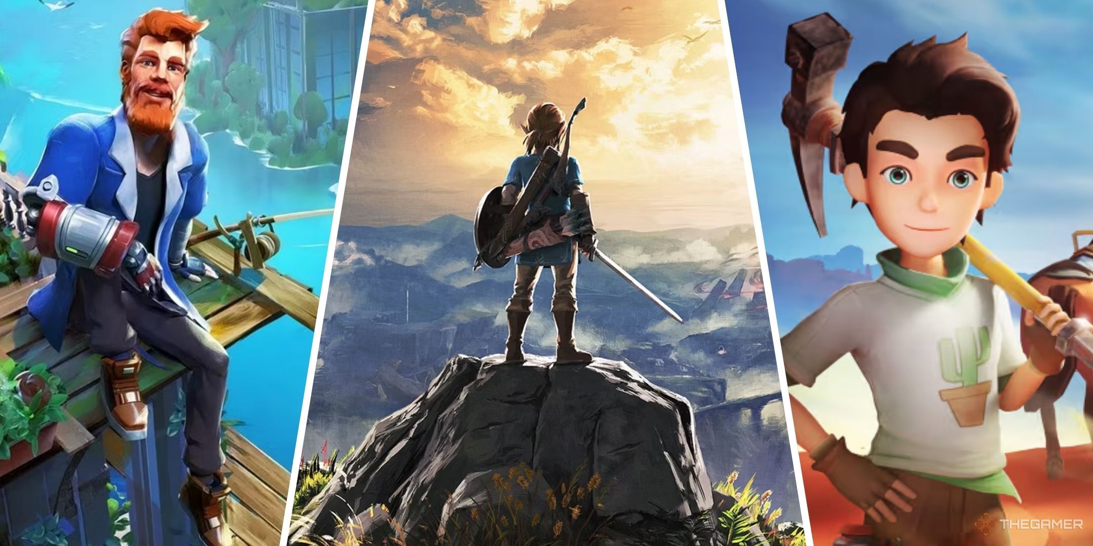 Collage image of I Am Future, Breath of the Wild, and My Time At Sandrock.