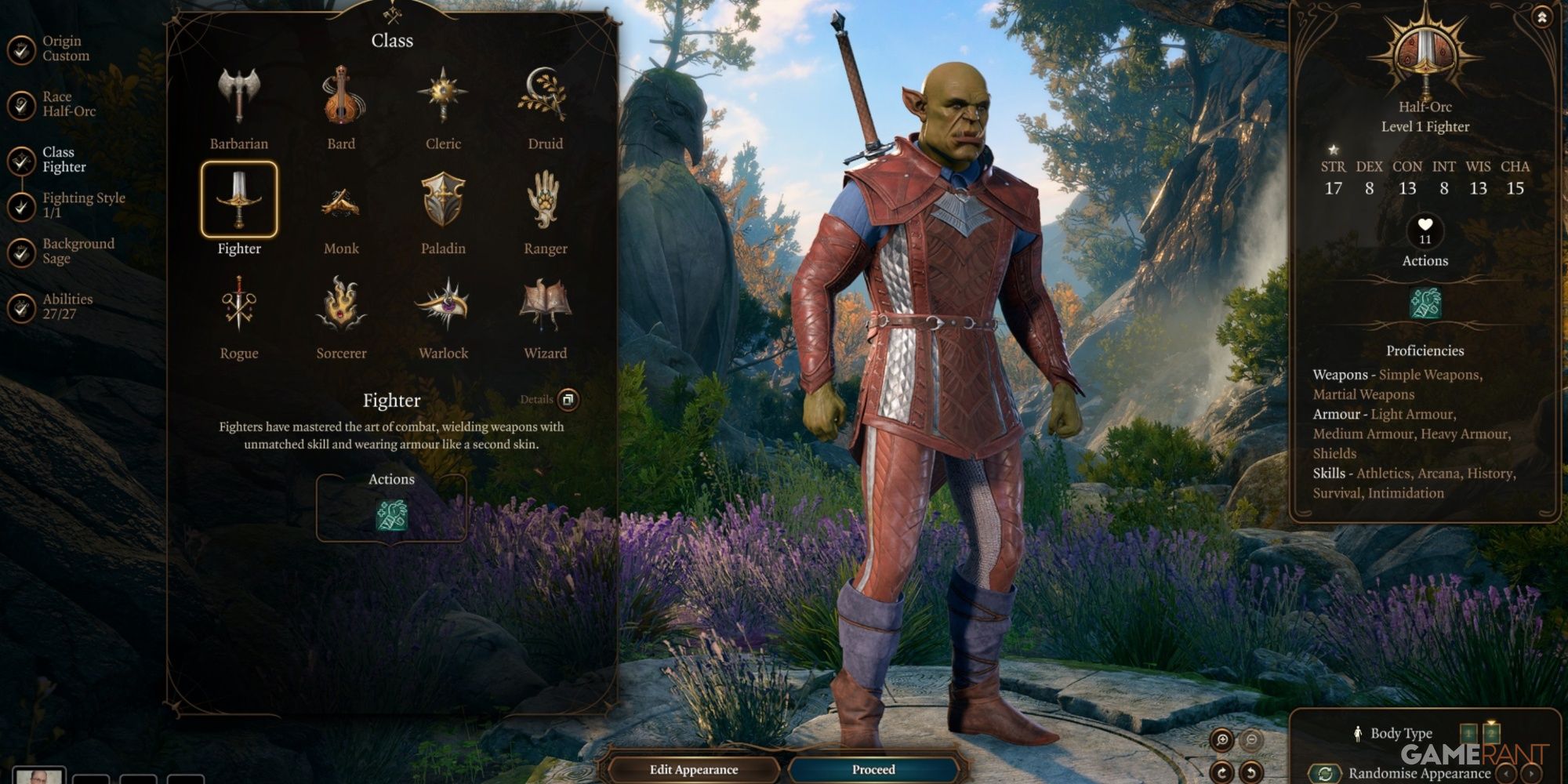 Baldur's Gate 3 Half-Orc As A Fighter In Character Creation