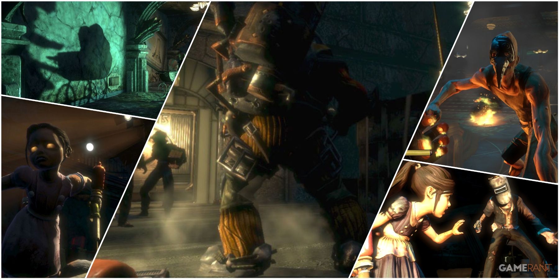 A Collage Showing Key Frames Of Enemies & Allied Characters In Bioshock & Bioshock 2