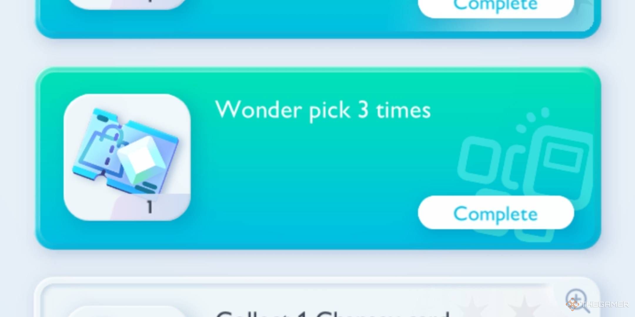 The "Wonder pick 3 times" mission, marked complete.