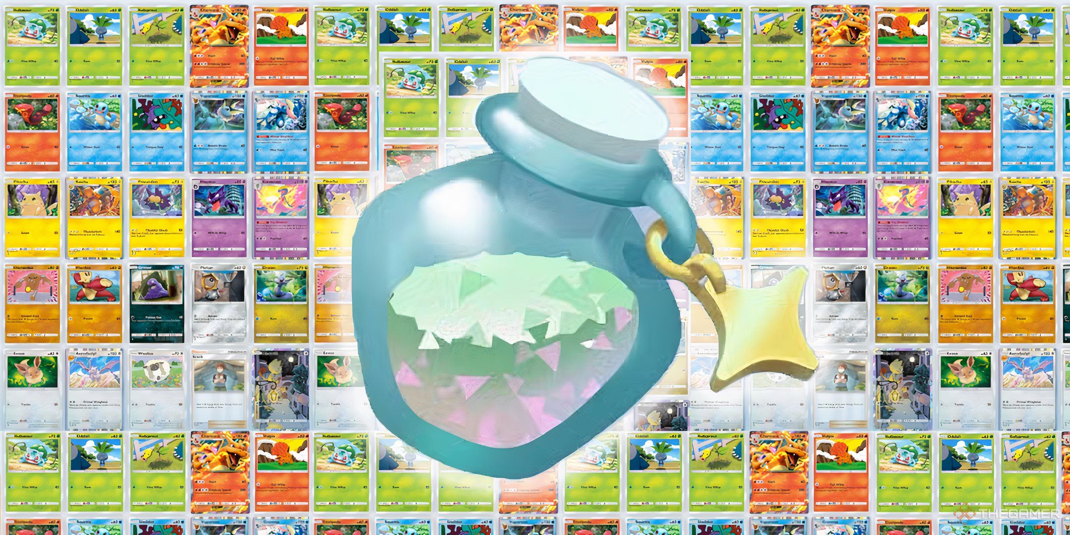 Shinedust against a backdrop of cards for Pokemon TCG Pocket.