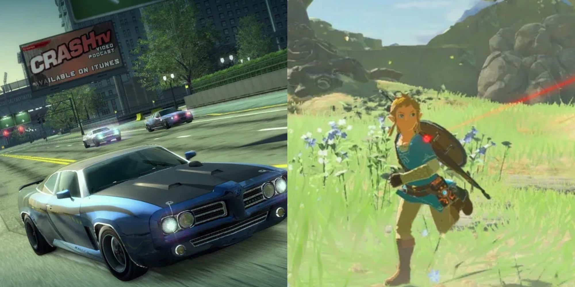 Burnout Paradise on the left and Breath of the Wild on the right