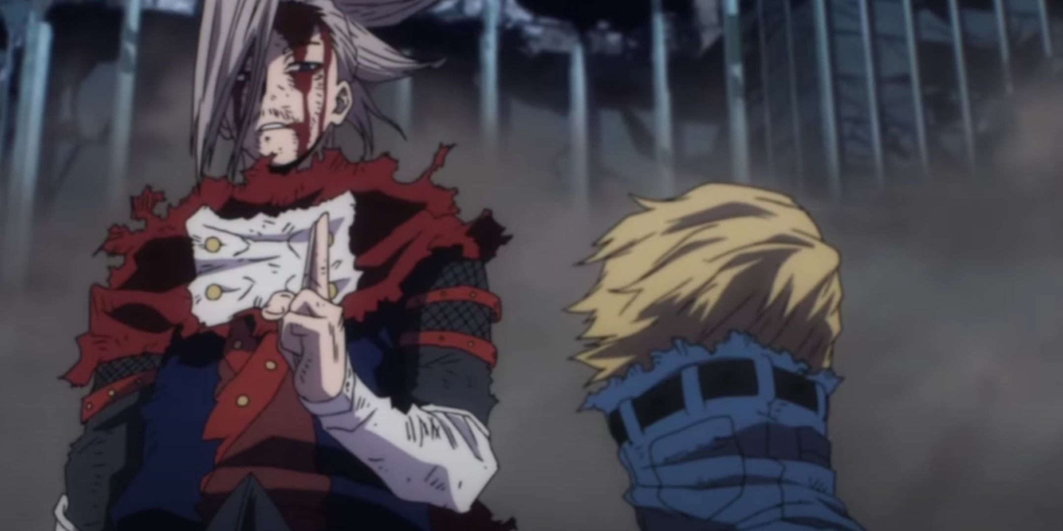 An Injured edgeshot is talking to best jeanist in my hero academia.