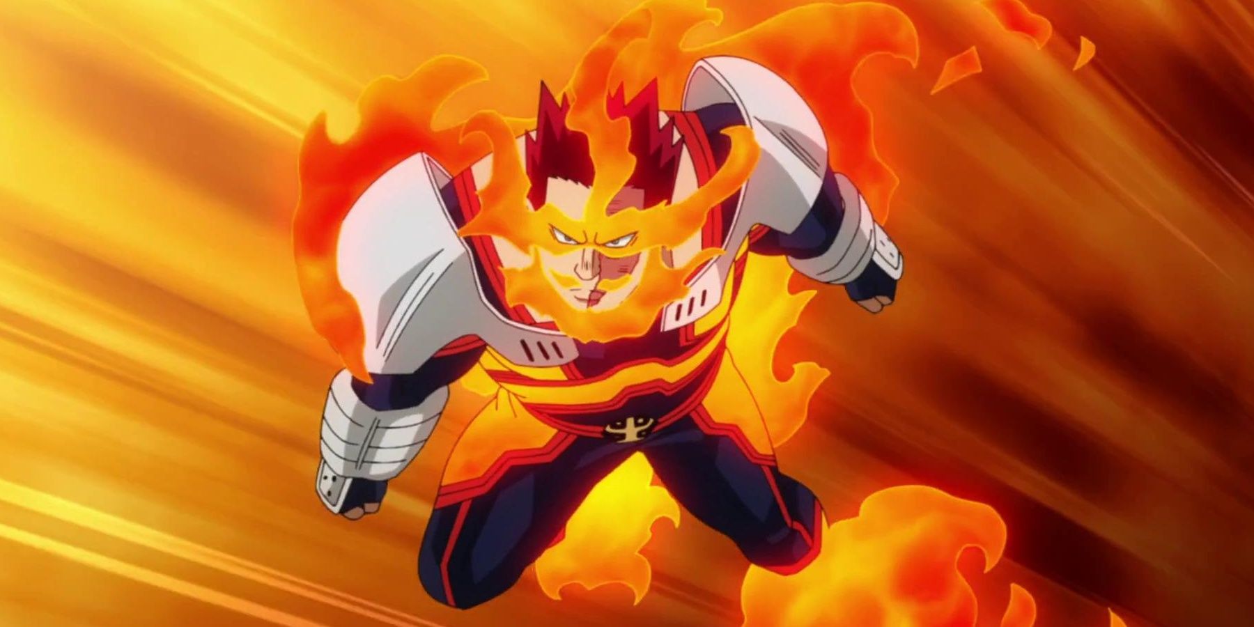  Endeavor is dashing using his fire in My Hero Academia.