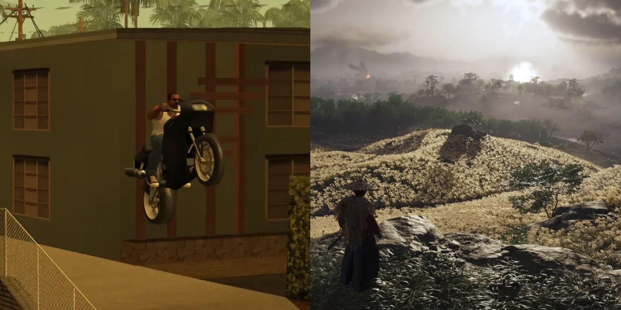 San Andreas on the left, Ghost of Tsushima on the right